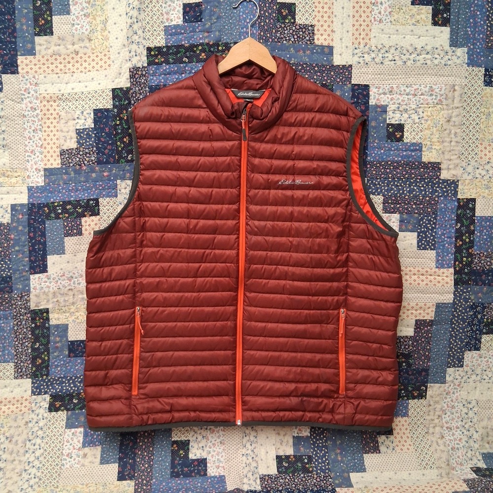 Eddie Bauer MicroTherm EB700 Down Filled Puffer Vest Mens XL Rusty Red Orange